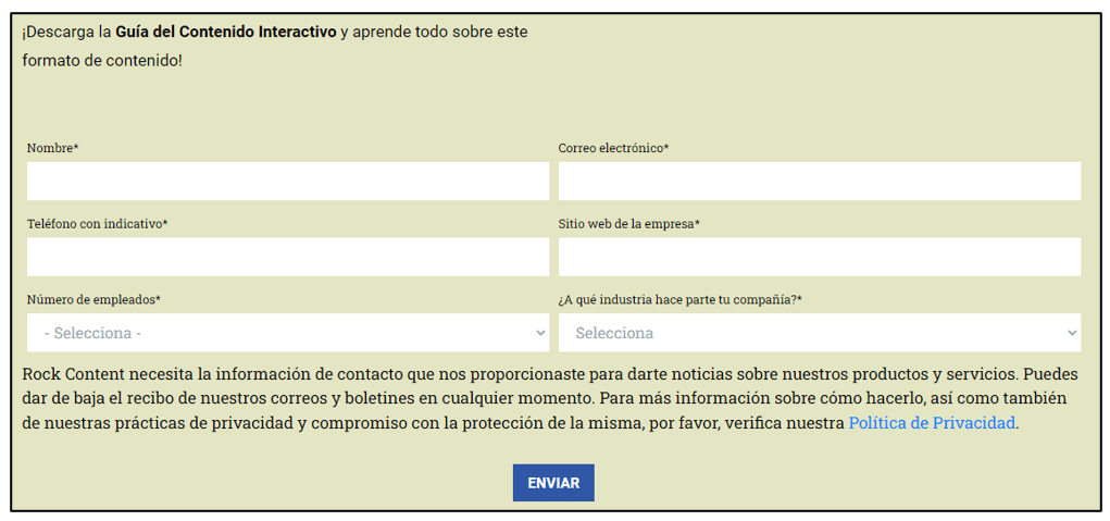 ejemplo de formulario web para la generación de leads