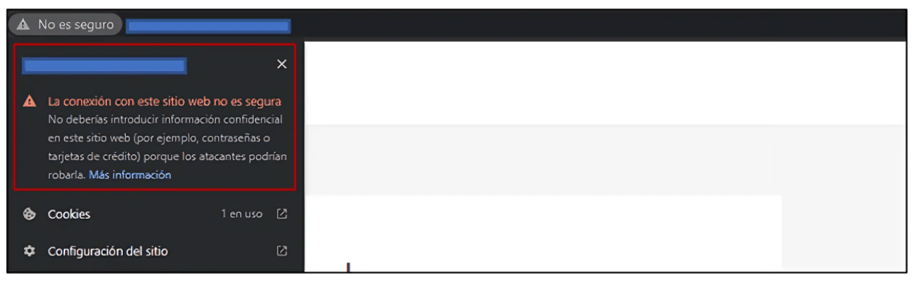 sitio web no es seguro ni confiable