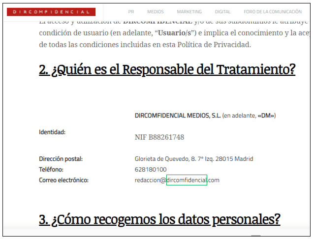 saber donde esta el nombre del sitio web en el correo corporativo