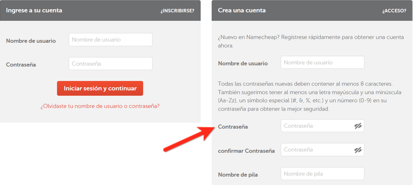 crear cuenta para comprar dominio namecheap
