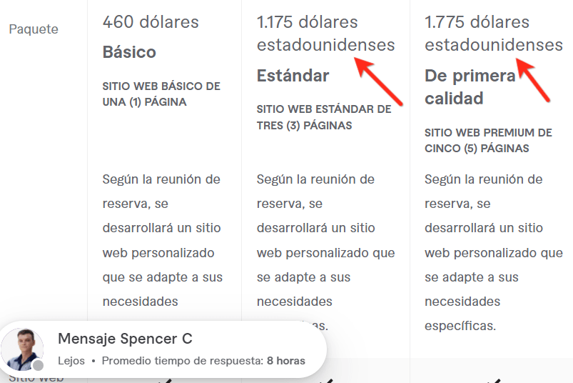 costo sitio web en eeuu