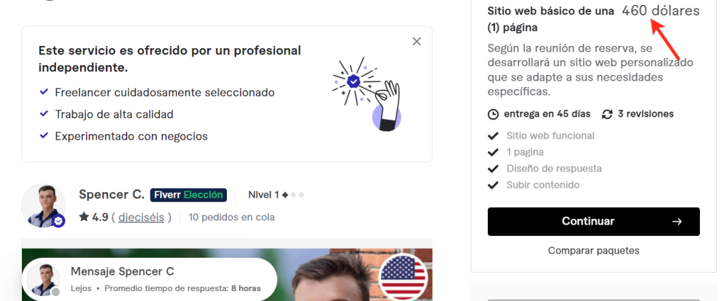 precio pagina web estados unidos