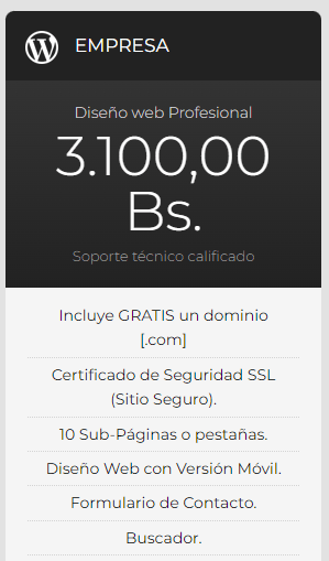 cuanto cuesta la creacion de una pagina web en bolivia 