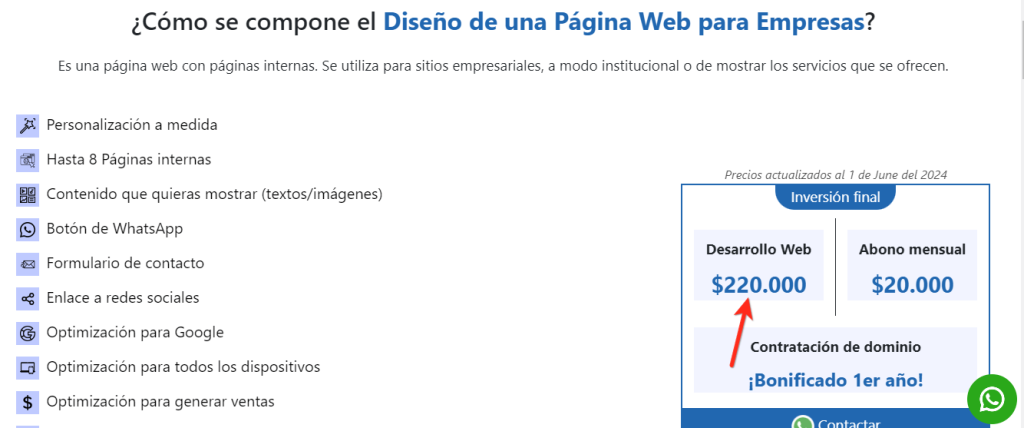 precio pagina web argentina