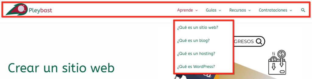 como esta organizada la informacion en un blog menu