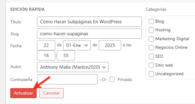 editar fecha publicacion wordpress