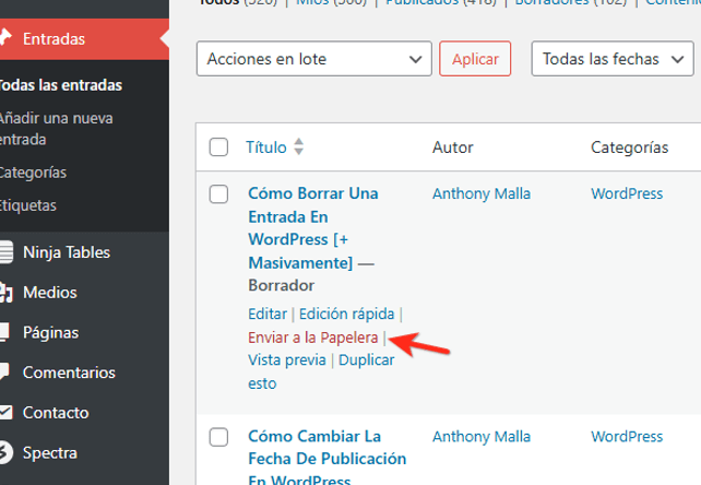 eliminar articulo wordpress
