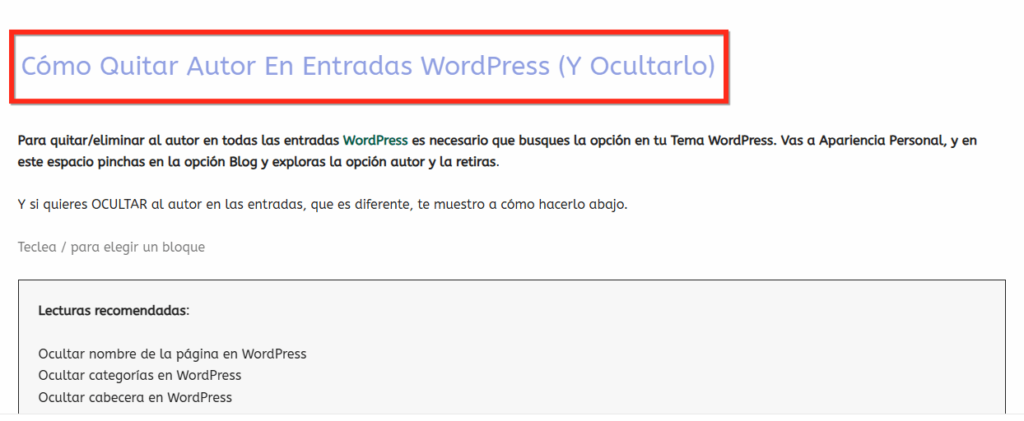 eliminar titulo h1 pagina wordpress