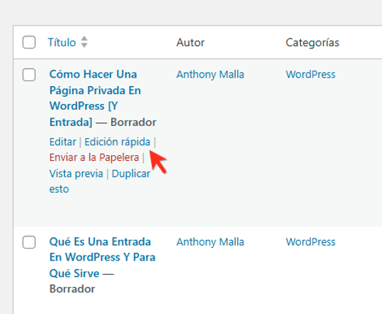 entrada wordpress privada