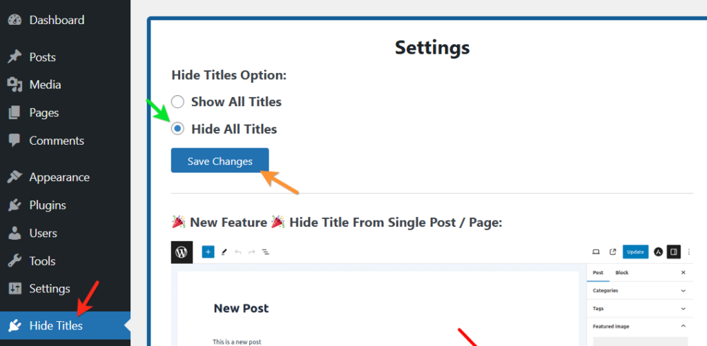 ocultar el título de páginas y posts