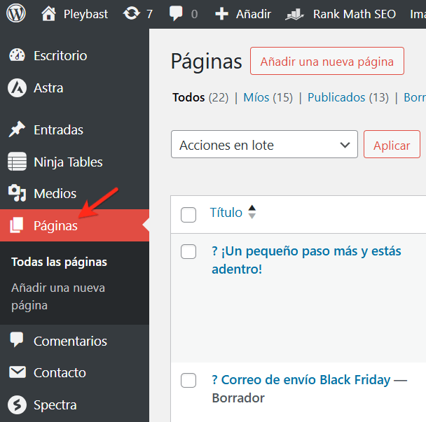 ocultar una pagina en wordpress