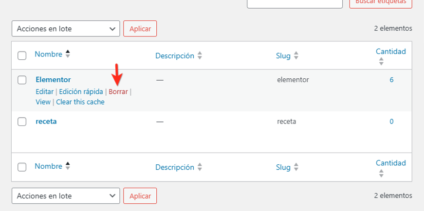borrar tag wordpress