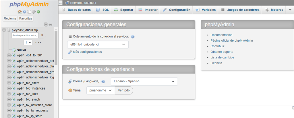 desactivar plugin wordpress phpmyadmin