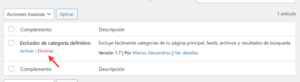 eliminar plugin en wordpress