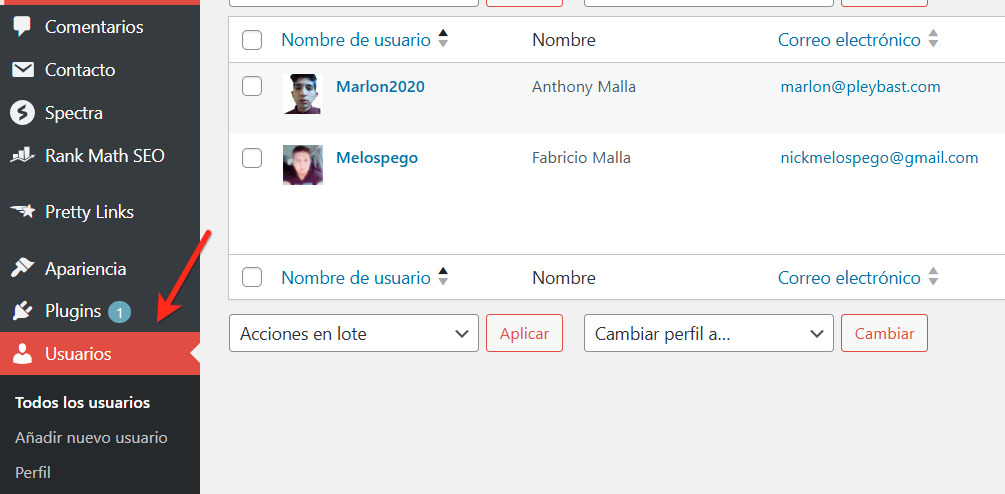 eliminar usuarios en wordpress