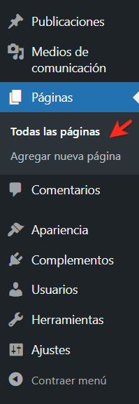 escritorio wordpress paginas