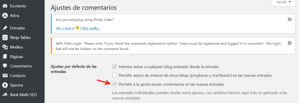 habilitar comentarios wordpress