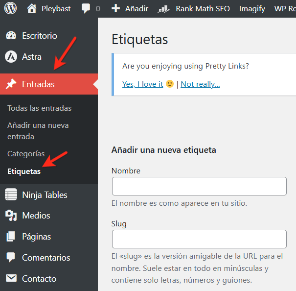 modificar etiquetas wordpress