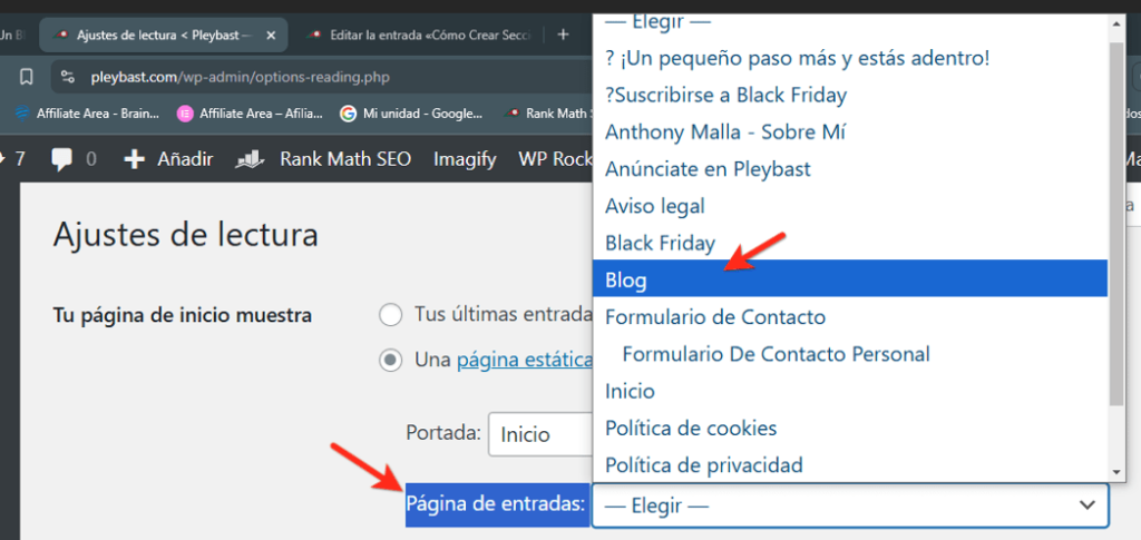montar pagina de entradas wordpress