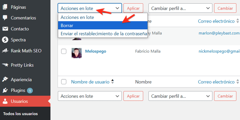 quitar usuario en wordpress