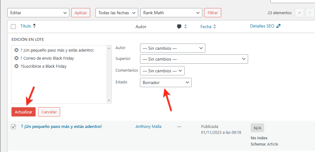 despublicar paginas web wordpress